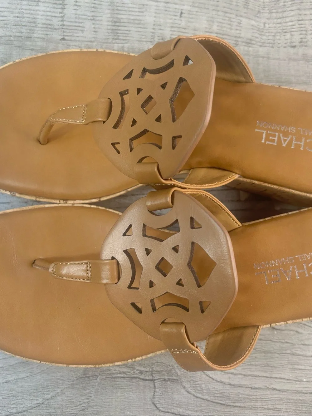 Michael by Michael Shannon Brown Cork Wedge Thong Sandals Women’s Size 9